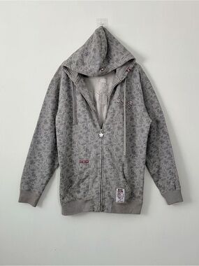 Ecko Unltd. Vintage Y2K Men's Full-Zip Hoodie Gray Monogram Crown Print L